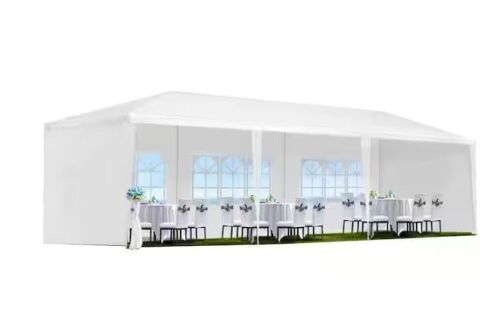 10 ft. x 30 ft. White Outdoor Party Canopy Tent with 5 Removable Sidewalls