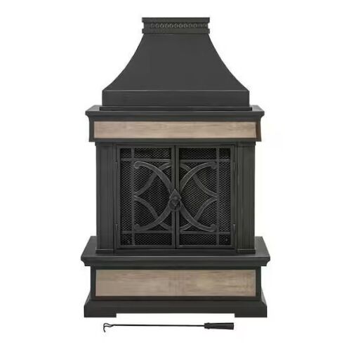 Sunjoy Heirloom 56.69 in. H Slate Wood Burning Fireplace - Black