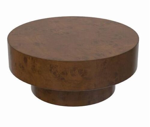 Modern Expresso Solid Burl Wood Round 31 in. Handcrafted Coffee Table Accent Cocktail Table with Sturdy Pedestal Base