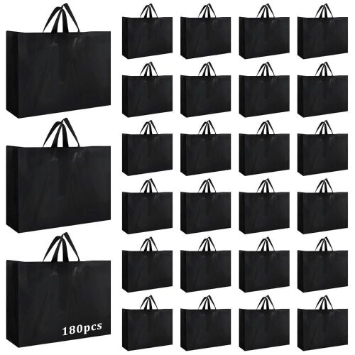 180 Pcs Black Frosted Plastic Shopping Bags, 16" x 12" x 6"
