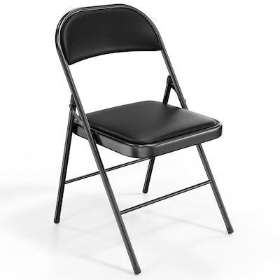 VINGLI 1 Pack Metal Folding Chair with Padded Seat Pu Leather Seat and Back Capacity 350 lbs Black