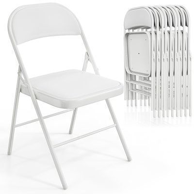 VINGLI 10 Pack Metal Folding Chair with Padded Seats Pu Leather Seat and Back White
