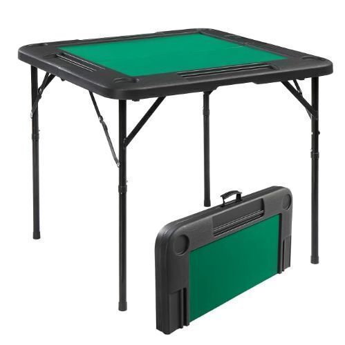 34" Foldable Mahjong Table, 4 Player Square Card Table with Cup Holders and Chip Trays