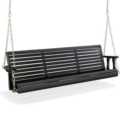 VINGLI 5 FT 3-Seater Black Wooden Porch Swing with Hanging Chains