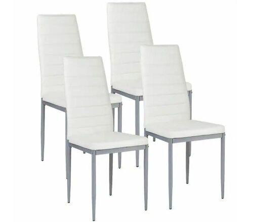 Set of 4 PU Leather Dining Room Chairs, 300lbs Capacity - White