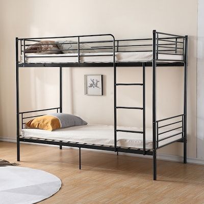 VINGLI 78D x 42W x 65H Twin Over Twin Metal Bunk Bed with Stairs and Flat Ladder