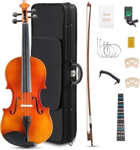 4/4 Full Size Acoustic Violin Complete Kit with Handcrafted Board, Starter Lightweight Hard Case