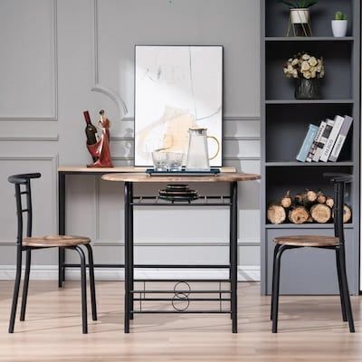 3-Piece Oval Dining Set with 2 Armless Chairs