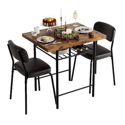 VINGLI 3-Piece Dining Table Set with Upholstered Chairs for Small Spaces