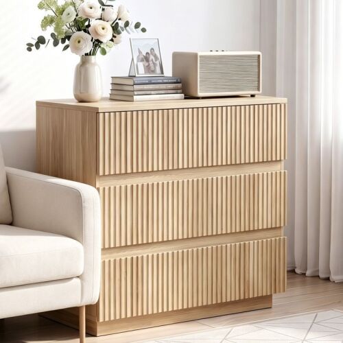 Solid Wood 3 Drawer Dresser Nightstand
