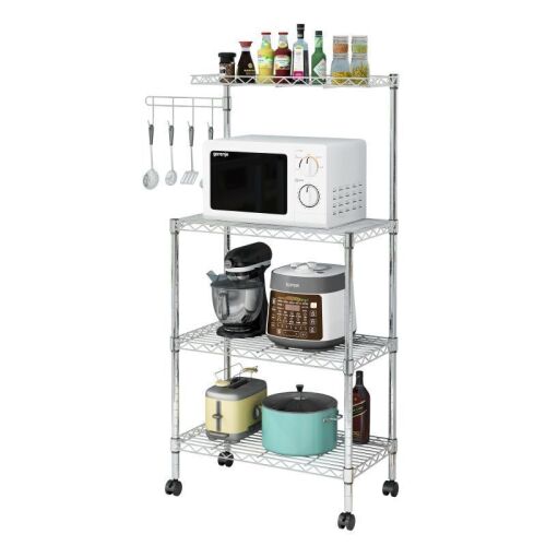 4-Tier Bakers Rack Kitchen Utility Cart with Hanging Hooks