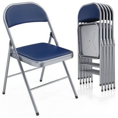 VINGLI 6 Pack Metal Folding Chair with Padded Seats Pu Leather Seat and Back Blue