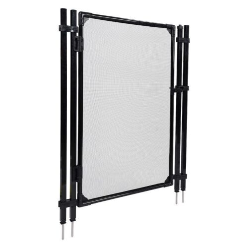 Self Latching Self-Closing Inground Pool Safety Gate, 4 Foot Black Mesh Fence with Ground Spikes