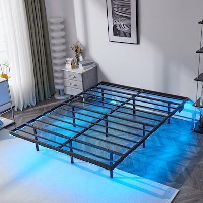 VINGLI 80L x 60W x 14H Queen Size Floating Bed Frame with 14-in Platform USB Charging Station LED Lights Black