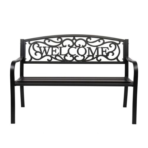 50" Outdoor Bench Metal with Welcome Back