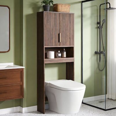 VINGLI 9.5D x 24W x 68H Over The Toilet Storage Cabinet with Fluted Doors