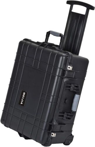 MEIJIA Rolling Waterproof Hard Camera Case with Retractable Pull Handle, Customizable Fit Foam Insert, 24.64 x 19.39 x 13.78 inches