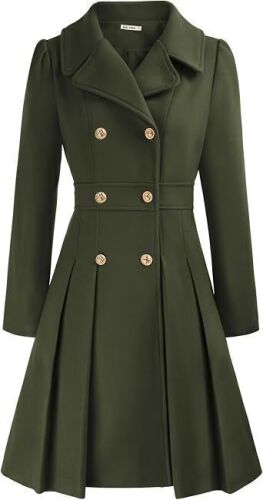 GRACE KARIN Women's Army Green Double Breasted Pea Coat