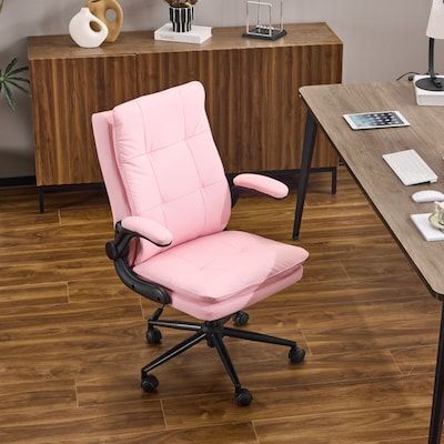 Pink Scratch Resistant PU Leather Swivel Office Chair
