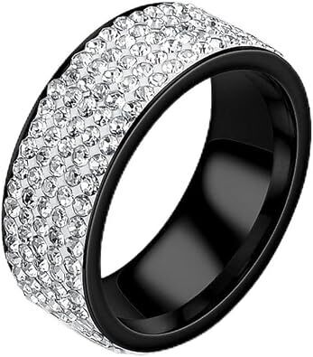 PAMTIER Women Stainless Steel 8mm Ring Cubic Zirconia Eternity CZ Band Silver, Gold Plated, Black, Wedding, Promise, Stackable, Dainty, Gift, Meaningful, Statement, Personalized, Jewelry