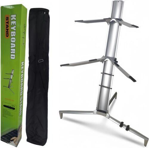 Miwayer Column Keyboard Stand Professional Heavy Duty Piano Stands Aluminum Alloy Foldable Double Adjustable Height for 61, 76, 88 Keys Keyboard Piano with Carry Bag (Silver)