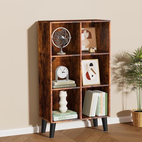 6 Cube Storage Organizer with Legs, 3 Tier Cube Low Bookcase Freestanding Storage Display Organizer for Home Office, Six-Cubes Open Shelf Bookshelf (Retro Brown, 6 Cube Vertical)