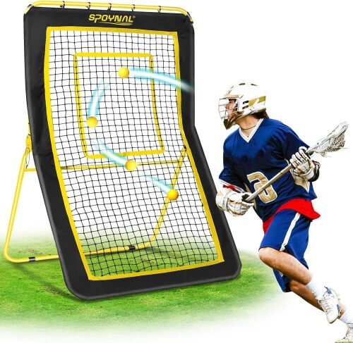 SPOYNAL 4 x 7 FT Lacrosse Rebounder, 5-Angle Adjustable Sports Net Target strip and bounce-back net for solo lacrosse drills; also supports soccer, baseball and volleyball backyard practice