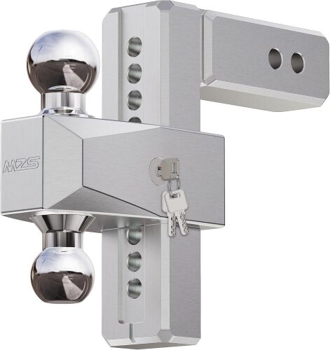 MZS Adjustable Trailer Hitch - Fits 3 Inch Receiver Hitch - 8-Inch Adjustable Drop Hitch - Heavy Duty Aluminum Tow Hitch for Truck(21,500 LBS GTW) Chrome
