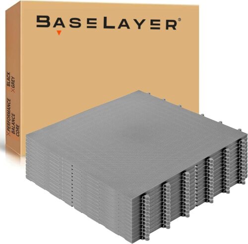 Baselayer Performance Series Interlocking Floor Tiles - Durable ½ in TPE (Rubber Like, NOT Foam, no Odor) - Gym Flooring for Weights & Heavy Equipment - Gray, 30 SqFt (12 Pack)