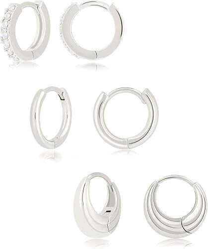 Poxtex Small Gold Huggie Hoop Earrings Stacks for Women, Hypoallergenic 925 Sterling Silver Stud Earring for Multiple Piercings, Lightweight Mini Cute Dainty Trendy Cartilage Hoops Jewelry Set Gift