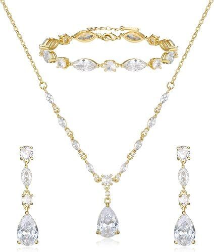 SWEETV Bridal Wedding Jewelry Set for Brides, Teardrop Bridesmaids Jewelry Set