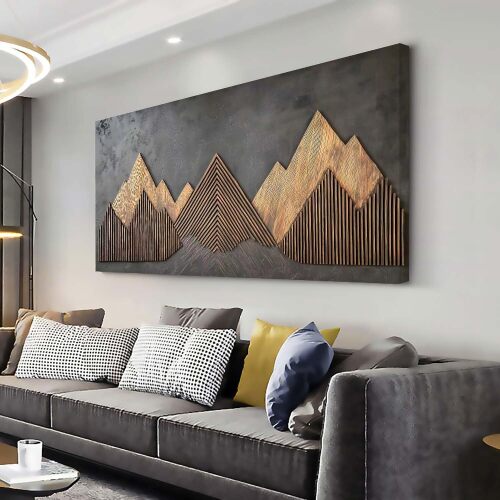 ZESTRILIA Brown Wooden Mountain Range Wall Art for Living Room Canvas Painting Prints Art Deco Artwork Office Bedroom Decor