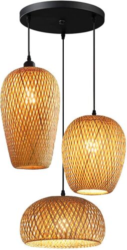 Bamboo Lantern Pendant Lamp, Retro Japanese Style E27 Chandelier Hanging Light Ceiling Lighting Fixture for Living Room Bedroom Restaurant Cafe Teahouse Bar Dining Room Club