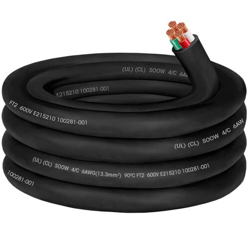 10ft 6/4 SOOW Cable Portable Power Cable,50 amp Wire 6/4 SO Cord SOOW Wire 600V 6 Gauge 4 Conductor Wire Extension Cord for Welder,Power Generator,NEMA 14-50 EV Charger,Motor Lead Industrial,OD 27.2mm