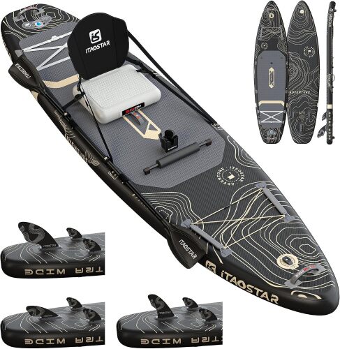iTAOSTAR Adventure 12’×35" Extra Wide Paddle Board with Seat, One-Stop Premium SUP Board Accessories, Tailored 5 Fins, Stable Inflatable Stand Up Paddle Boards for Youth/Adults of All Skill Levels