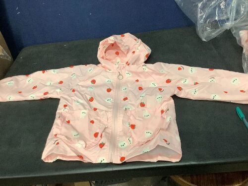 Hooded Children's Windbreaker with All-Over Print of Strawberries and White Bunnies