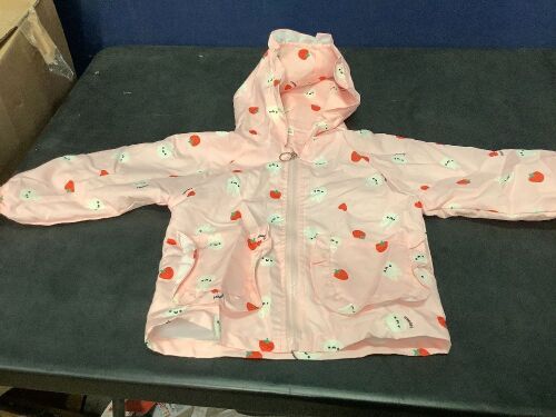 Hooded Children's Windbreaker with All-Over Print of Strawberries and White Bunnies