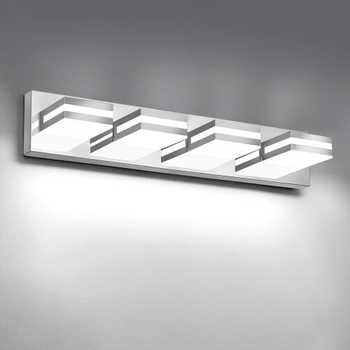 ZORRO LED Modern Bathroom Lights Fixtures(4-Light,Dimmable,360°Rotate),Chrome Acrylic Wall Lighting,Vanity Lights for Bathroom Over Mirror - 6000k 24In （No Assembly Required）