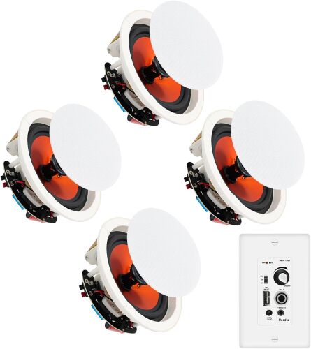 Herdio 8'' Bluetooth Ceiling Speakers 800W 2-Way Flush Mount Speakers System with Wall Amplifier Receiver for Home Theater Office (2 Pairs, Paintable-Grille)