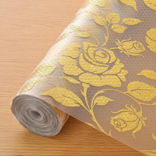 INNOLITES Shelf Liner for Cabinets, Non-Adhesive for Kitchen Drawer Liner, Waterproof Shelf Paper with Floral Pattern, Durable Easy to Clean