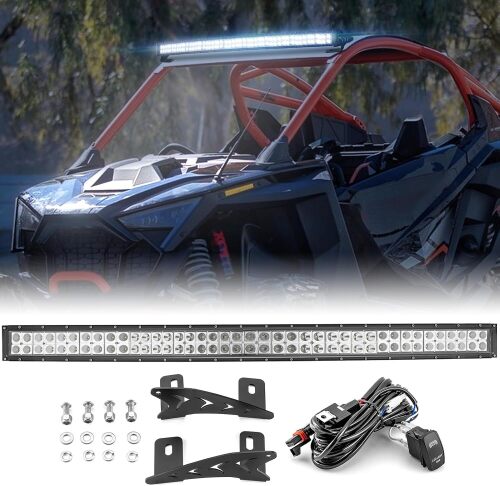WeiSen 42" 240W Curved Light Bar Kit Fit for Polaris RZR PRO R 4 2022-2026 Plug & Play Wiring Harness,Upper Windshield Light Brackets