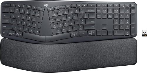 Logitech Ergo K860 Wireless Ergonomic Split Keyboard with Wrist Rest Curved split keyframe, pillowed wrist rest, Bluetooth, USB connectivity with included USB Receiver, Windows Mac compatible