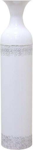 Hosley 24 Inch High White wash Metal Bottle Floor Vase. Ideal for Country Farmhouse Setting, Wedding Gift Special Occasion Home Office Dried Floral Arrangements