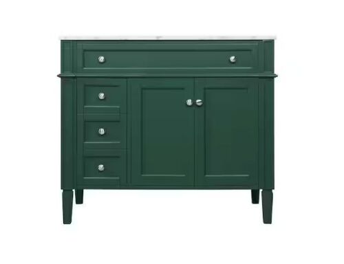 Timeless Home 40 in. W Single Bath Vanity in Green with Marble Vanity Top in Carrara with White Basin