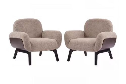 Christopher Knight Home Gorvix Modern Light Camel Fabric Upholstered Accent Arm Chair with Round Arms and Solid Wood Legs (Set of 2)