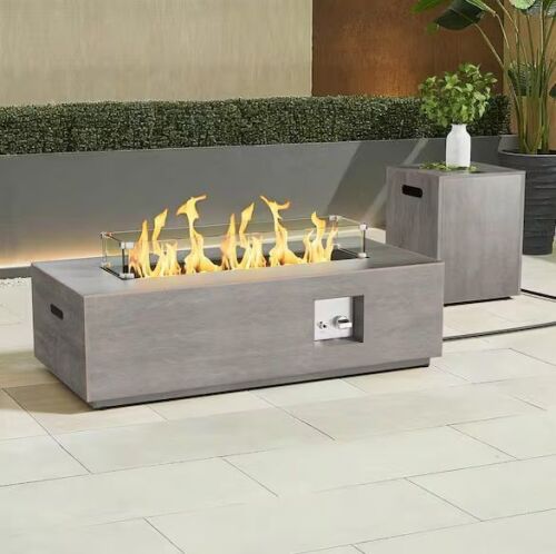 50000 BTU Coating Steel Propane Fire Pit Table with Tank Holder in Gray