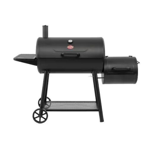 Char-Griller Smokin' Champ Charcoal Grill Offset Smoker in Black with Charcoal Tray and Dual Damper Controls