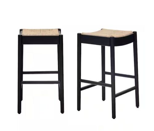 Home Decorators Collection Hamlin Backless Natural Woven Counter Stools in Black (Set of 2)