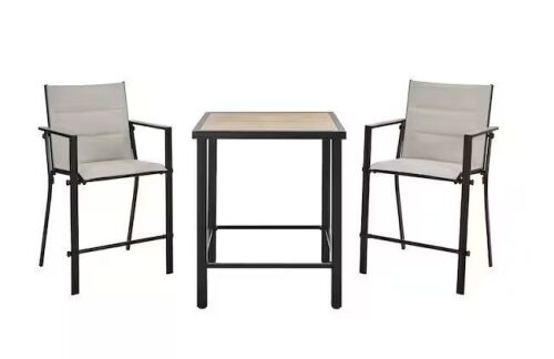 StyleWell Longview 3-Piece Metal Outdoor Counter Height Dining Set With Padded Sling