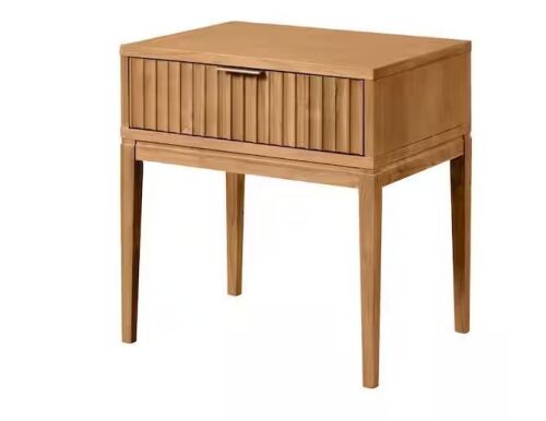 Jasper Mid-Century Modern Nightstand, Side End Table with Storage and Fluted Drawer Front, Warm Pine